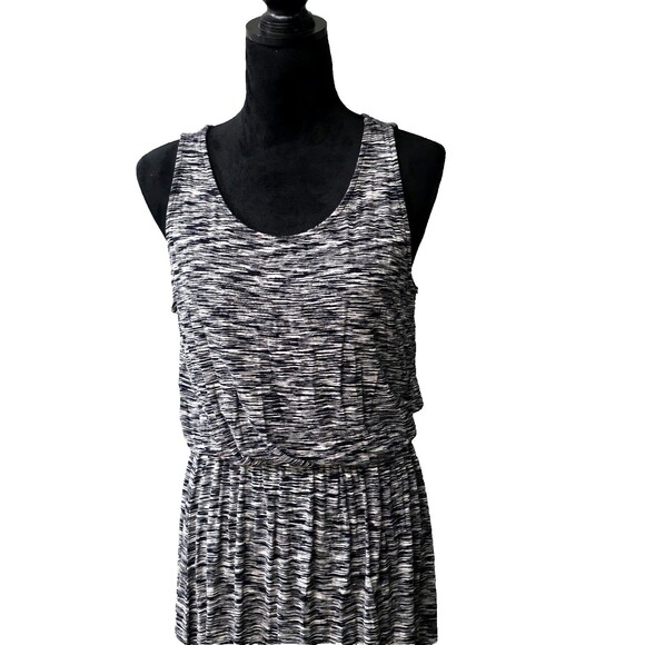 Merona Sleeveless Maxi Dress White Black Heathered with Elastic‎ Waist Sz Medium - Picture 2 of 11